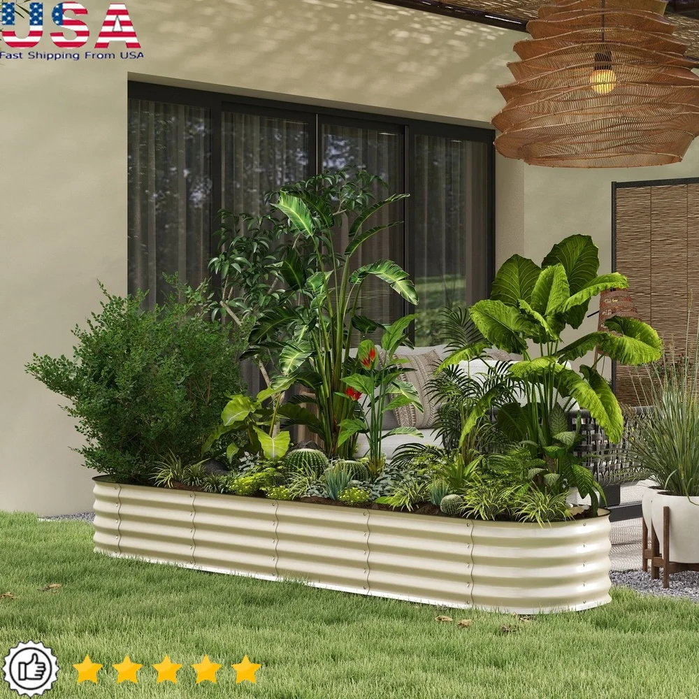 

Galvanized Raised Garden Bed Kit Modular Metal Planter Box Open Bottom Drainage Easy Assembly Outdoor Gardening 94.5x24.5x11.75