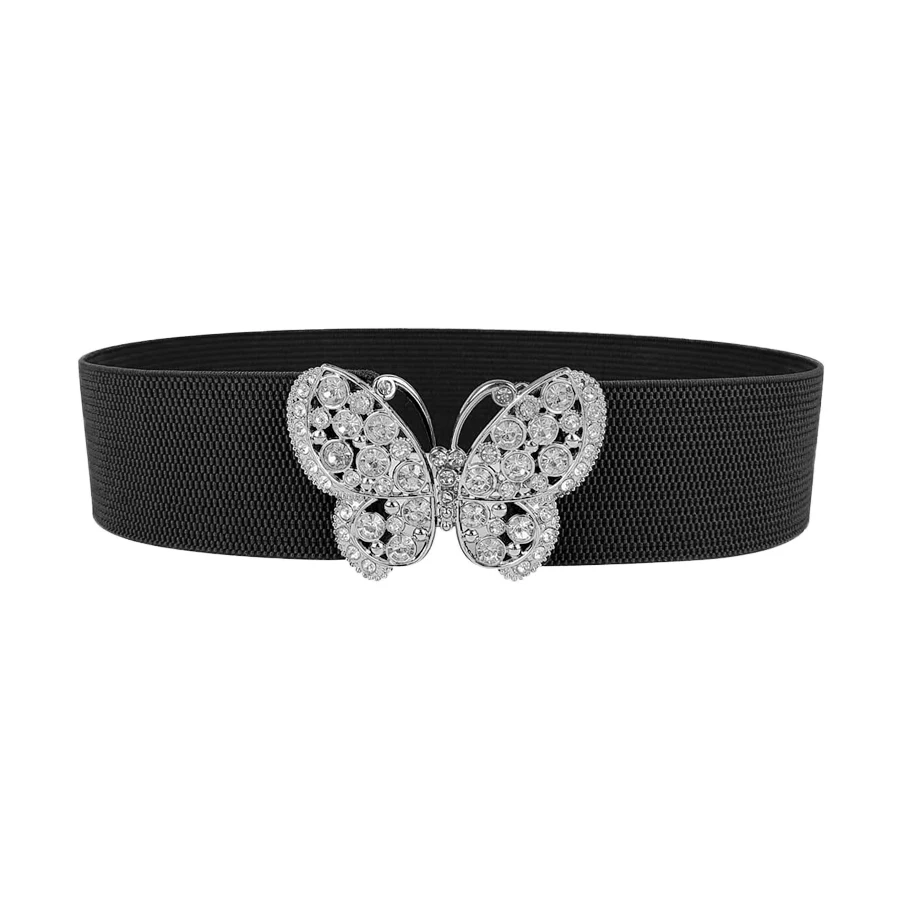 Women's butterfly inlaid rhinestone waistband sweater decoration fashion dress elastic waist seal daily commuting