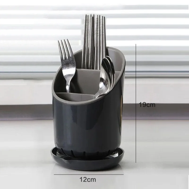 1Pc Plastic Tableware Storage Rack with Drain Tray Chopsticks Knife Spoon Fork Drainage Rack for Household Kitchen Organization view 6