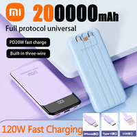 Xiaomi 120W Fast Charging Power Bank With Built-in Cable Phone External Battery 200000mAh PD20W Powerbank Huawei Android