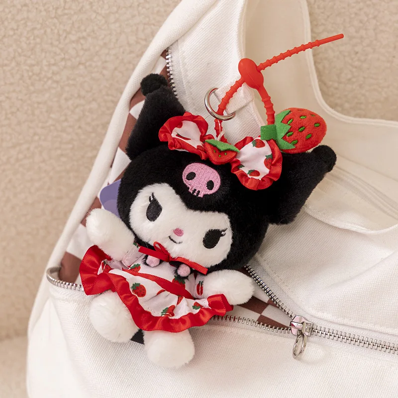 Sanrio Strawberry Hellokitty Melody Kuromi  Cinnamoroll Pochacco Plush Pendatn Cute Cartoon Stuffed Keyrings Girls Bag Keychain