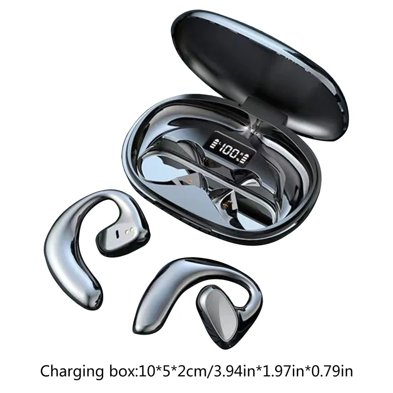 Wireless Bone Conduction Earphone Hifi Stereo Noise Cancellation Digital Display Bluetooth 5.1 Rechargeable Sports Ear Hook