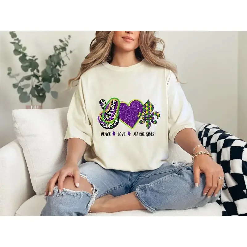 Peace Love Mardi Gras T Shirt Comfort Colors Grass Festival Fat Tuesday New Orleans