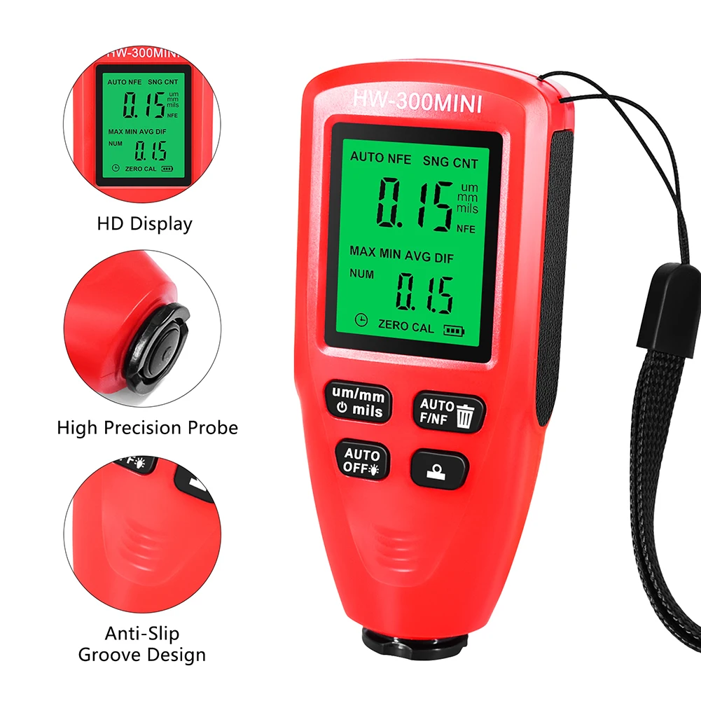 HW-300MINI Coating Thickness Gauge 0-2000UM Measuring Paint Tools Digital Auto Paint Gauge Meter Physical Measuring Instruments