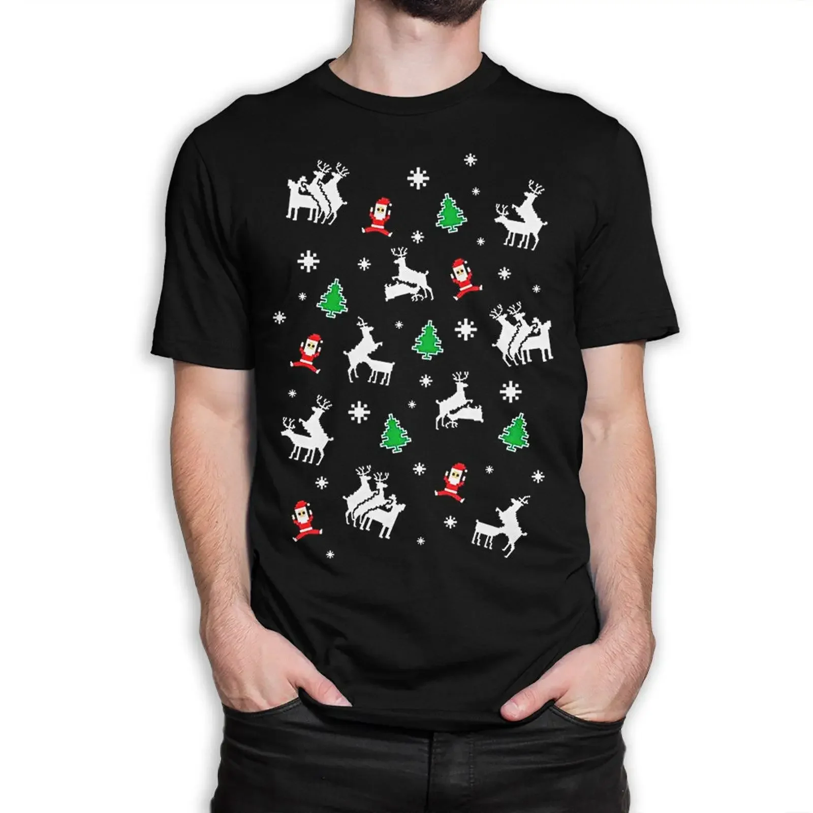 Santa and Humping Reindeers Ugly Christmas T Shirt  Sizes vintage Washed Versatile Soft graphic Slightly fashion streetwear