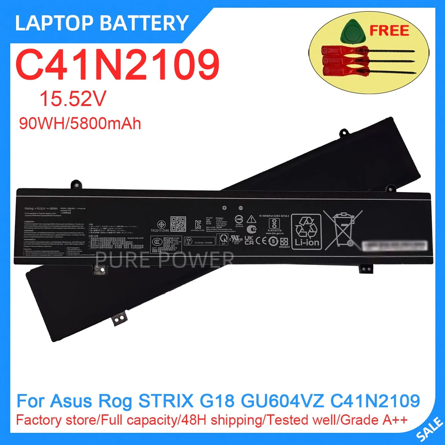 New Laptop Battery C41N2109 15.52V 90WH 5800mAh High Quality For Asus Rog STRIX G18 GU604VZ C41N2109