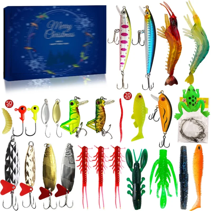 2024 Fishing Tackle Advent Calendar Fishing Lures Set Fishing Gear Countdown Calendar Adults Men Women Christmas Fish Bait Gifts