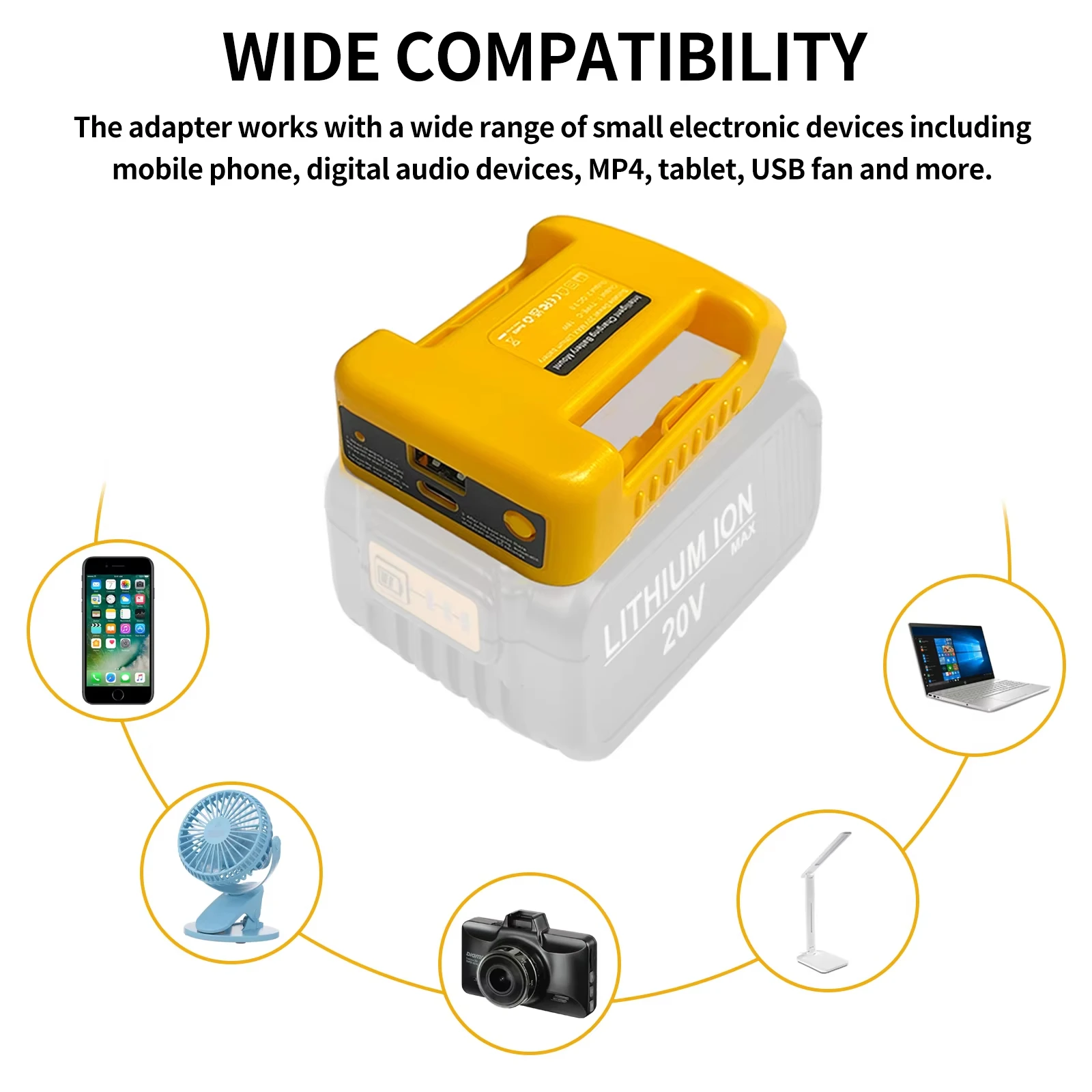 Adaptador batería Makita Dewalt Milwaukee USB-C carga rápida