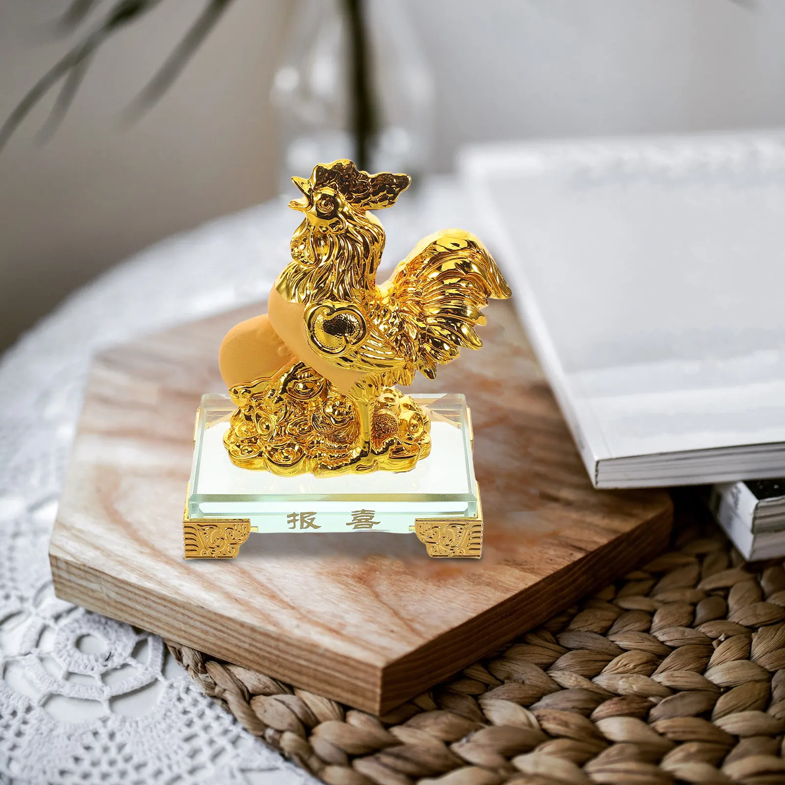 Sturdy Resin Rooster Art Sculpture Chinese Zodiac Fortune Symbol Desktop Car Office Decor Feng Shui Elegance New Year Keepsake