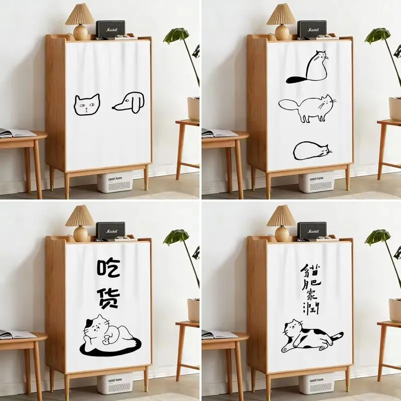 VIKAMA Cute Cat Dog Cabinet Curtain Funny Cat Print Shelf Dust Cover Living Room Cute Kawaii Home Decor Aesthetic Room Decor