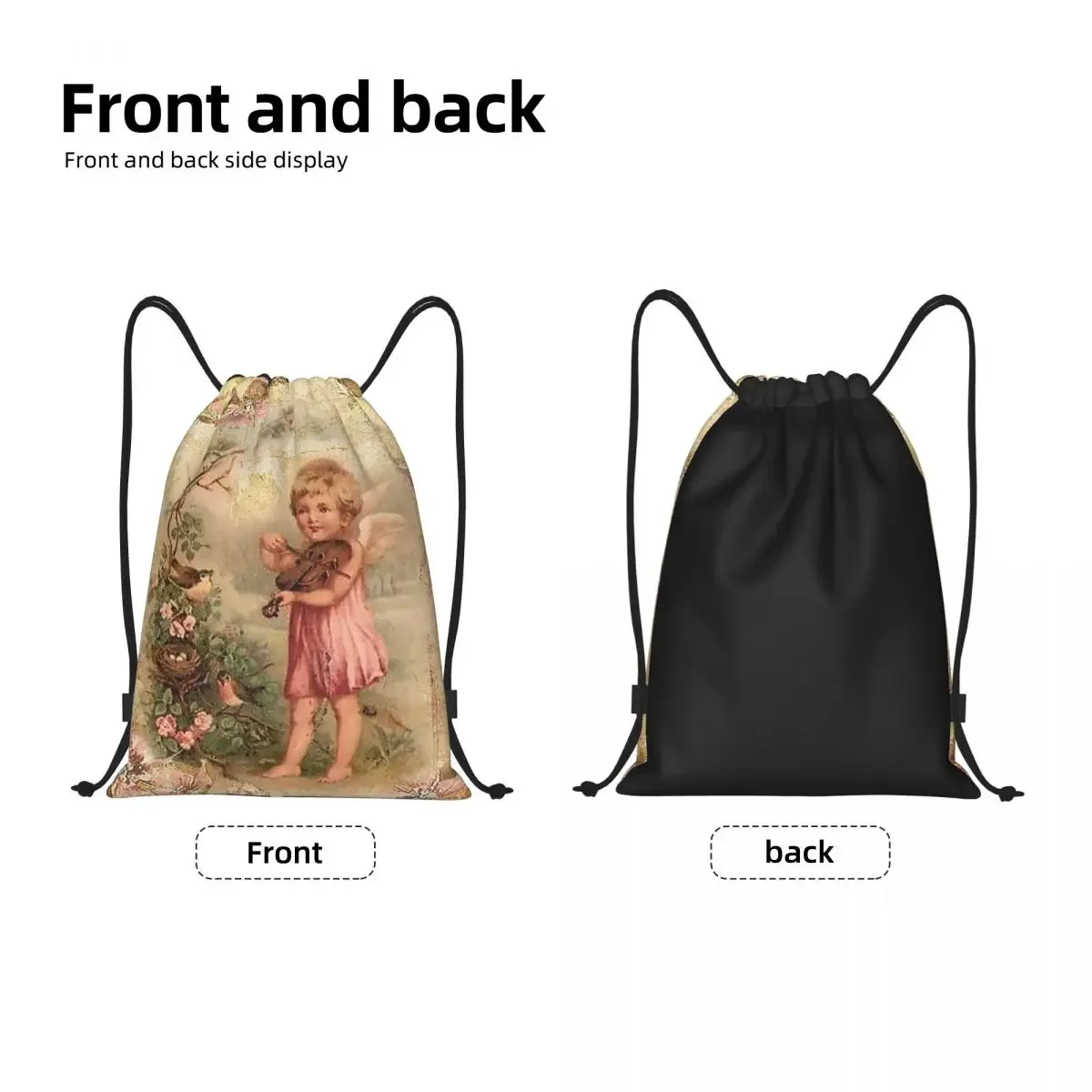 Victorian Angel Drawstring Backpack Sports Gym Bag for Men Women Vintage Angel Training Sackpack