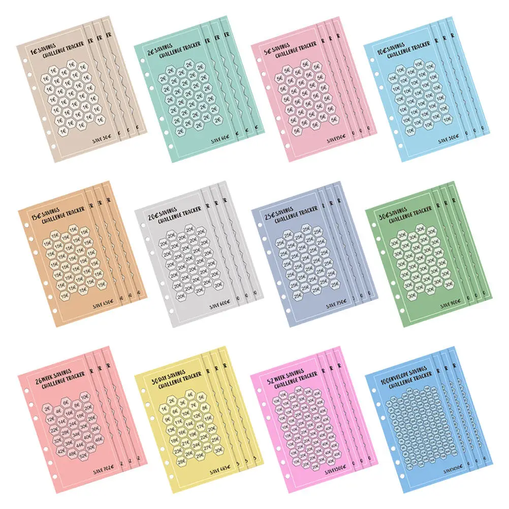 

48Pcs Euro Savings Envelopes with Check-in Sheets A6 Binder Cash Envelopes for Saving Habit Development Binder Cash Envelops