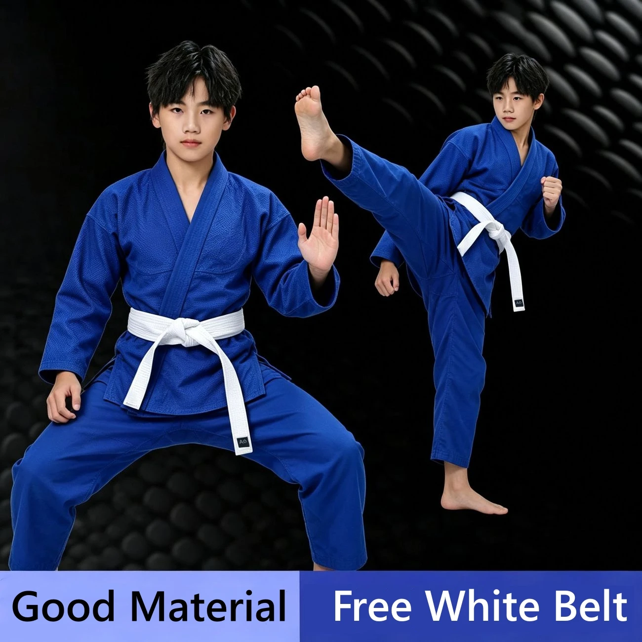 Summer Brazilian Jiu-Jitsu Uniform for Children and Students, Pure Cotton Breathable Jiu-Jitsu Gi for Adults, Suitable for Professional Competition and Training, Blue Jiu-Jitsu Uniform with a White Belt Included