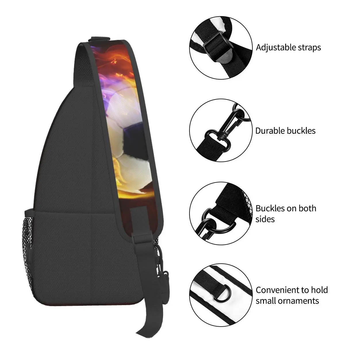 Fire Soccer Small Sling Bags Chest Crossbody Shoulder Backpack Outdoor Sports Daypacks Football Balls Sports Pattern Satchel