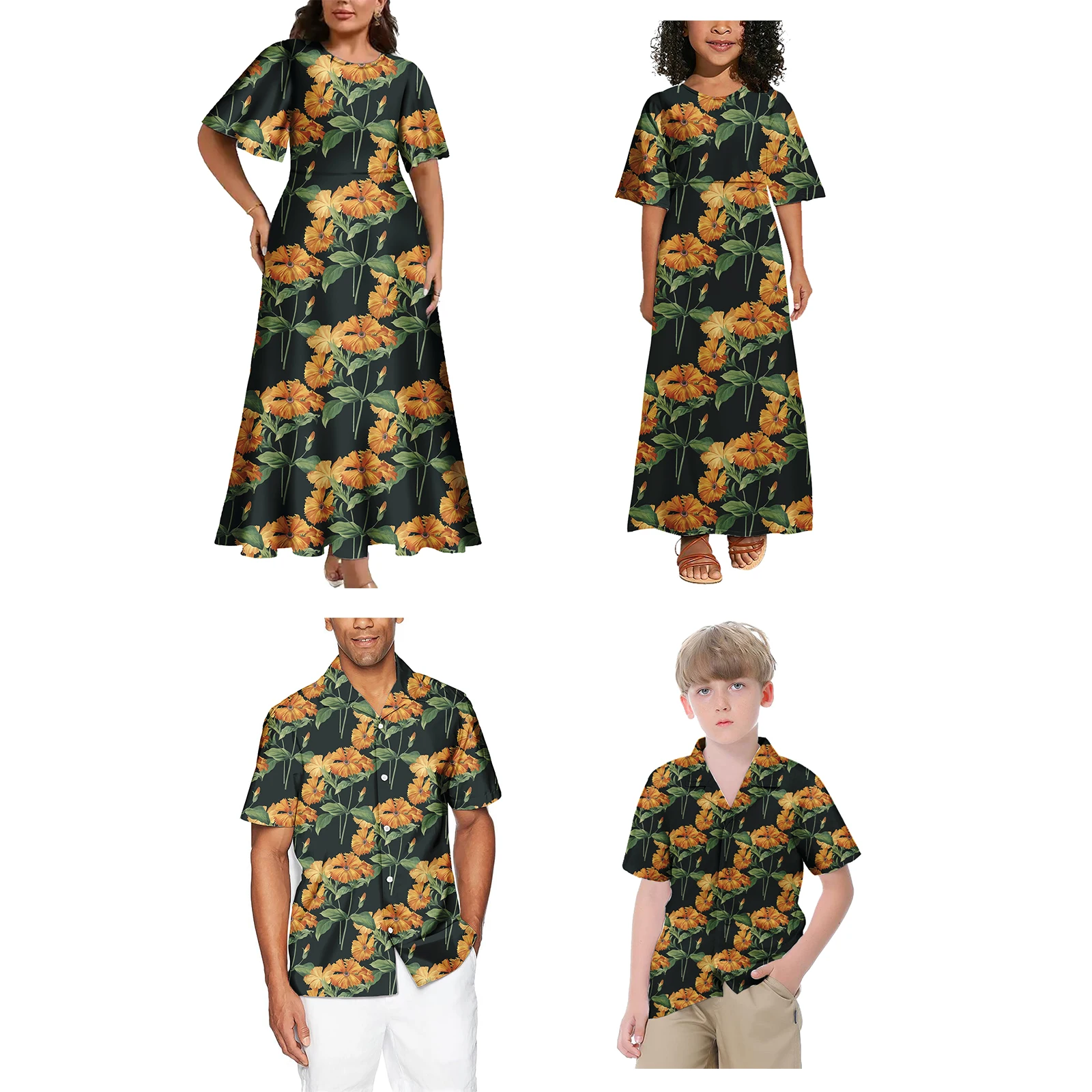 High Quality Fashion Polynesian Tribal Matching Set For Family Samoan Family Outfits Women'S Dress And Men'S Shirts Family Set