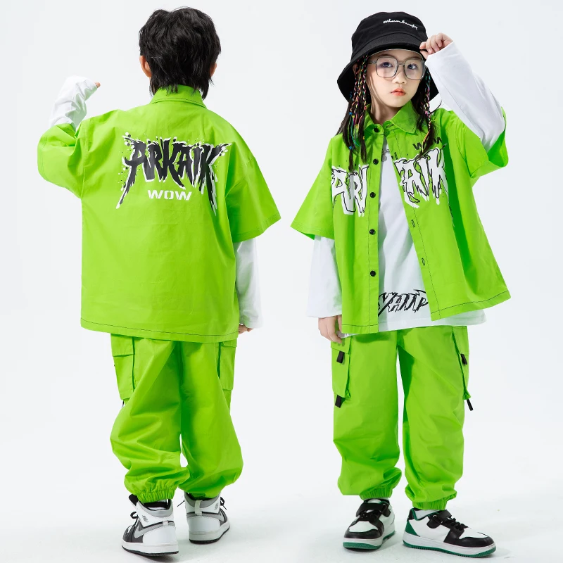 Werkzeugs til Hip Hop Tanz kostüm lose grüne Kpop Kleidung für Mädchen Drum Show Kinder Street Dance Outfit Jungen Bühnen kleidung bl9216