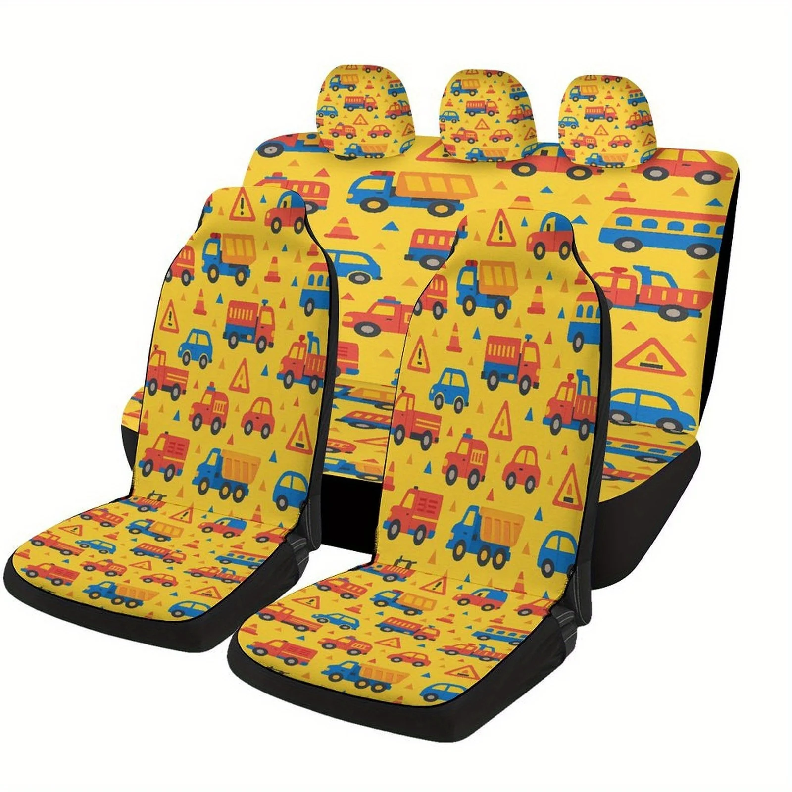 Cars And Trucks Pattern Designed Car Seat Cover Set For Most Cars, Trendy Personalized High-Quality Car Seat Protector Covers Fu