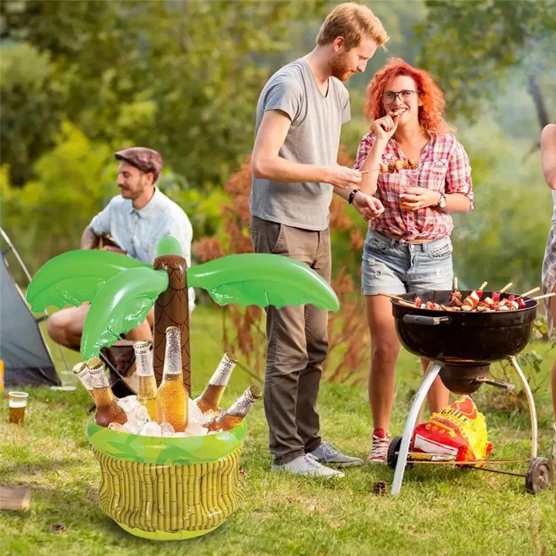 Dispositivo di raffreddamento gonfiabile per bevande Secchiello per il ghiaccio di grande capacità nel design di albero di cocco Dispositivo di raffreddamento gonfiabile per interni ed esterni Summer-Y44A