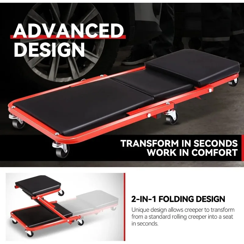 

Heavy Duty 36 Inch Foldable Z Creeper Seat 2 in 1 Garage Shop Stool Automotive Mechanic Under Car Rolling Repair Creeper