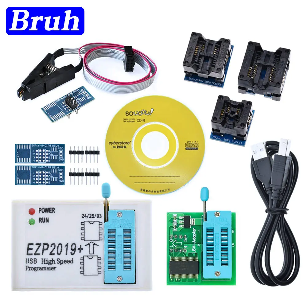 Overseas Newest Version EZP2019 High-speed USB SPI Programmer ezp 2019+12 Adapters Support 24 25 93 EEPROM 25 Flash BIOS Chip