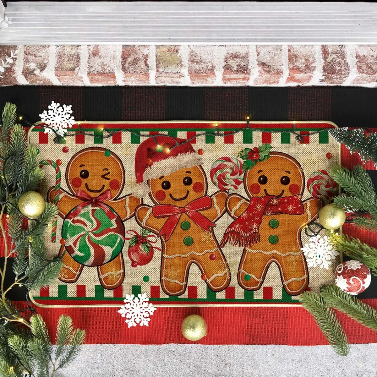 

VIKAMA Candy Gingerbread Man Christmas Doormat, Entrance Doormat, Suitable For Indoor And Outdoor Home Decoration