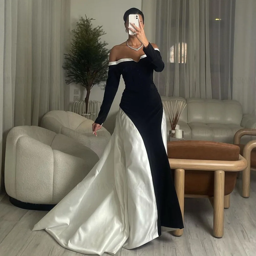 Velour Black Formal Occasion Dresses 2024 Off-Shoulder Satin Long Ball Gowns High Quality Evening Party Gown فساتين الحفلات