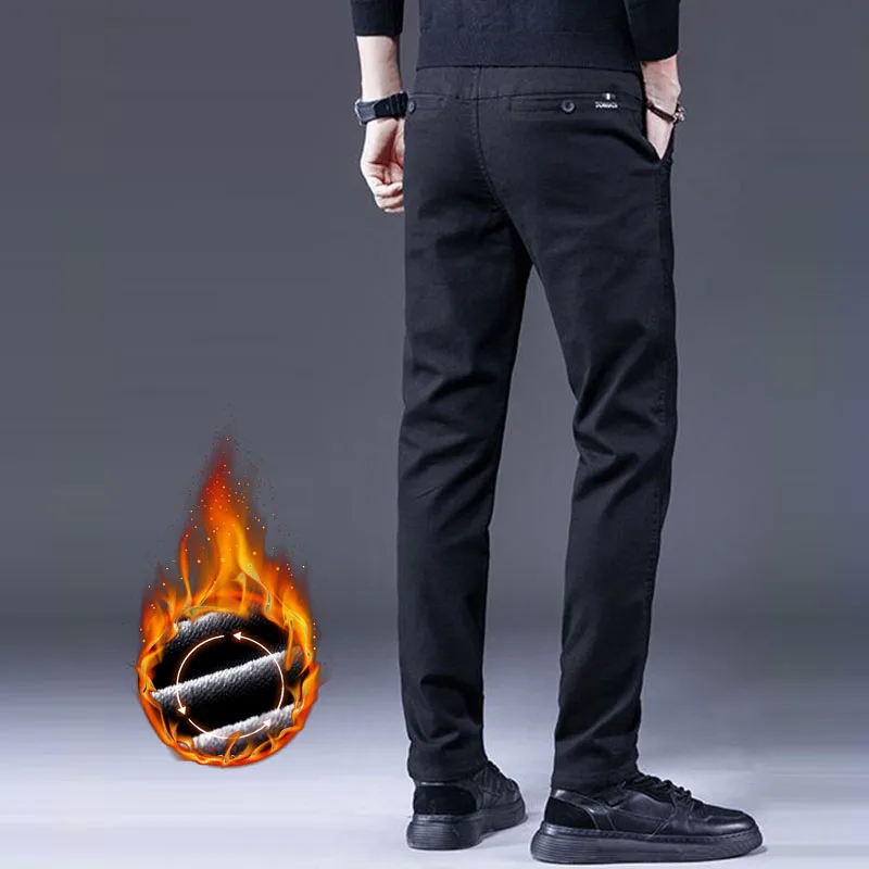 Veludo quente dos homens de negócios calças casuais inverno nova moda fino ajuste clássico cor sólida calças alta qualidade roupas marca masculina