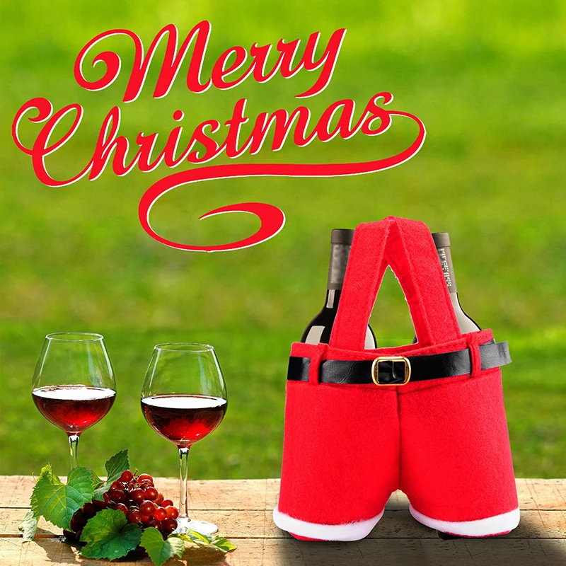 1PC Christmas Buckram Santa Pants Bag Large Handbag Candy Wine Gift Bag Xmas Decor Cheer Gift Treat Candy Wine Bottle Holder