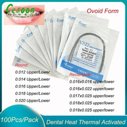 Super Elastic Dental Arco Ortodôntico Fios, Calor Térmico Ativado Archwires Retangulares Redondos, Forma Ovoid, Niti, 100 Pcs, 10 Pacotes