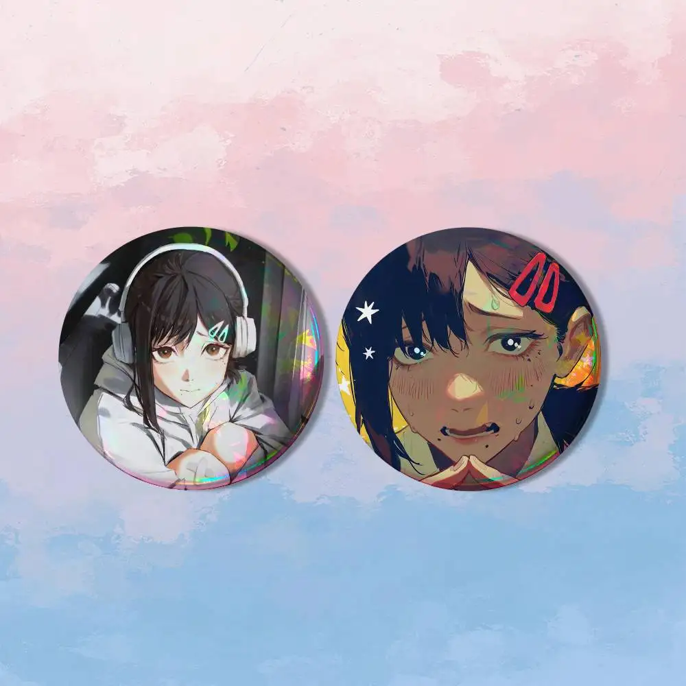 Kobeni C-Chainsaw Man 2 piece set Badges On Backpack Jacket Cartoon Round Brooches Acrylic Button Pins Collection Gifts