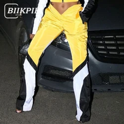 BIIKPIIK Moto&biker Contrast-color V Waist Pants for Women Fashion Streetwear Boot Cut Pants Casual Trousers Club Party Clothing