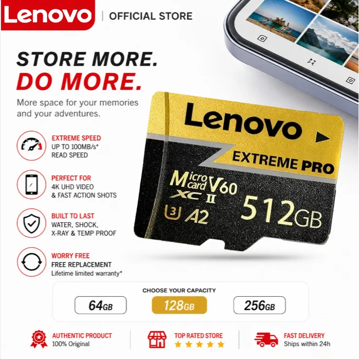 Lenovo Premium Micro TF SD Card High Speed TF Flash Card 512GB Class 10 UHS-I Memory Card Hot Sale for Phone Dash Cam Camera