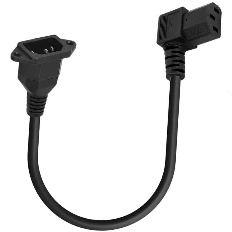 C14 Male Panel With Fixed Hole To C13 Female 90 Degree Elbow Extension Plug-In Power Cord, 0.75mm ² Copper Core AC Power Cord