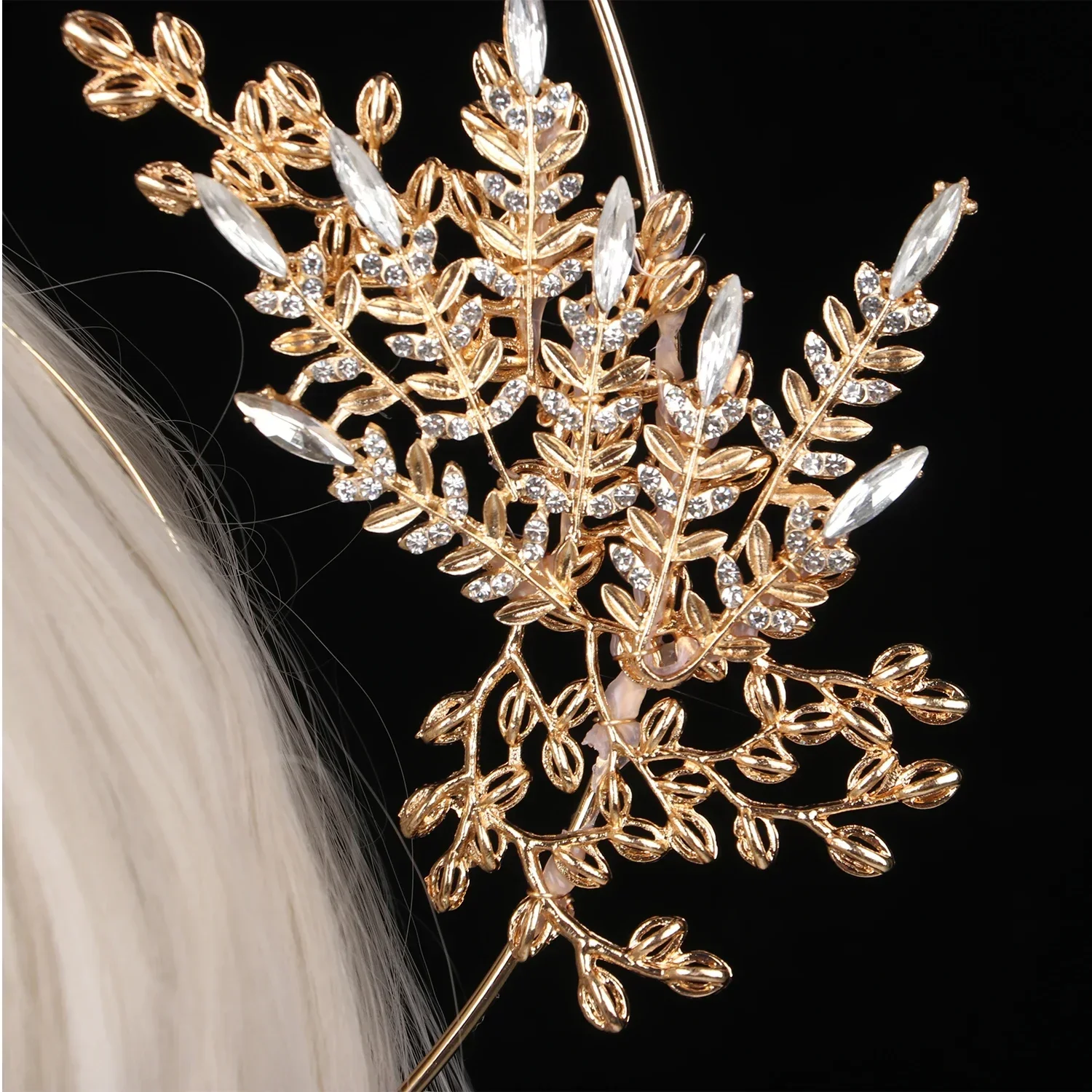 수제 로리타 태양 여신 KC 헤일로 크라운 웨딩 신부 바로크 진주 도금 크리스탈 리프 크라운 헤드 피스 티아라 헤어 액세서리