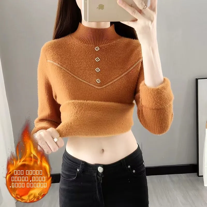 

Thiened Fce f вязаный свитер с высоким воротником, женский интегрированный Fce Base irt, осенне-зимняя верхняя одежда, новинка 2025 г.