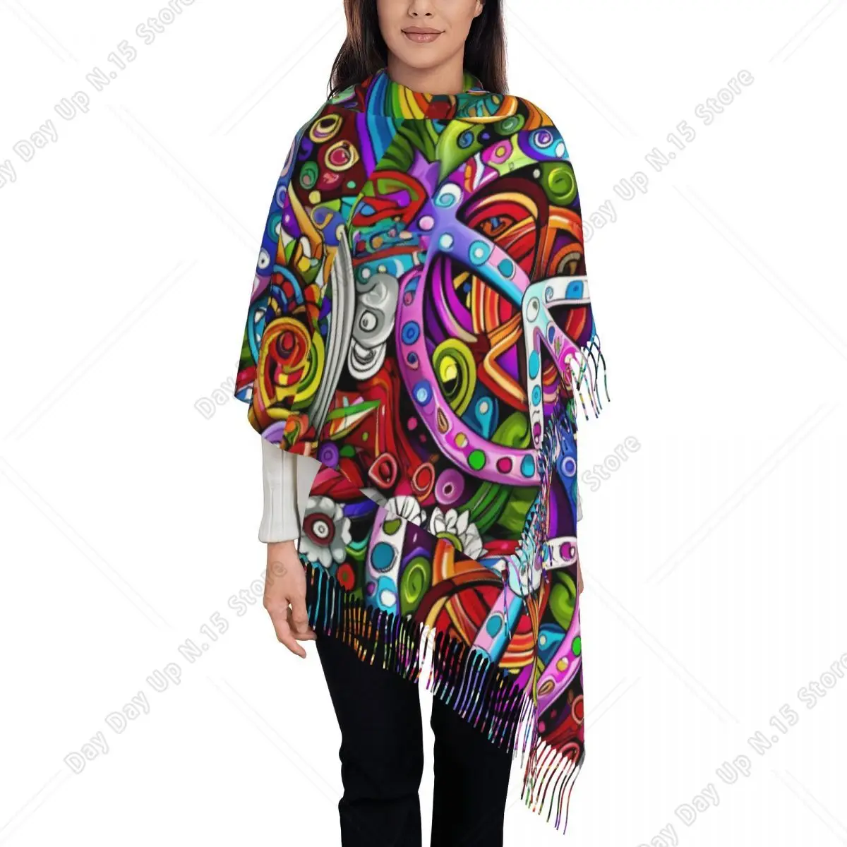 Peace Foral Love Pattern Shawl Wrap Womens Warm Large Soft Scarf Mysterious Pashmina Shawl Scarves