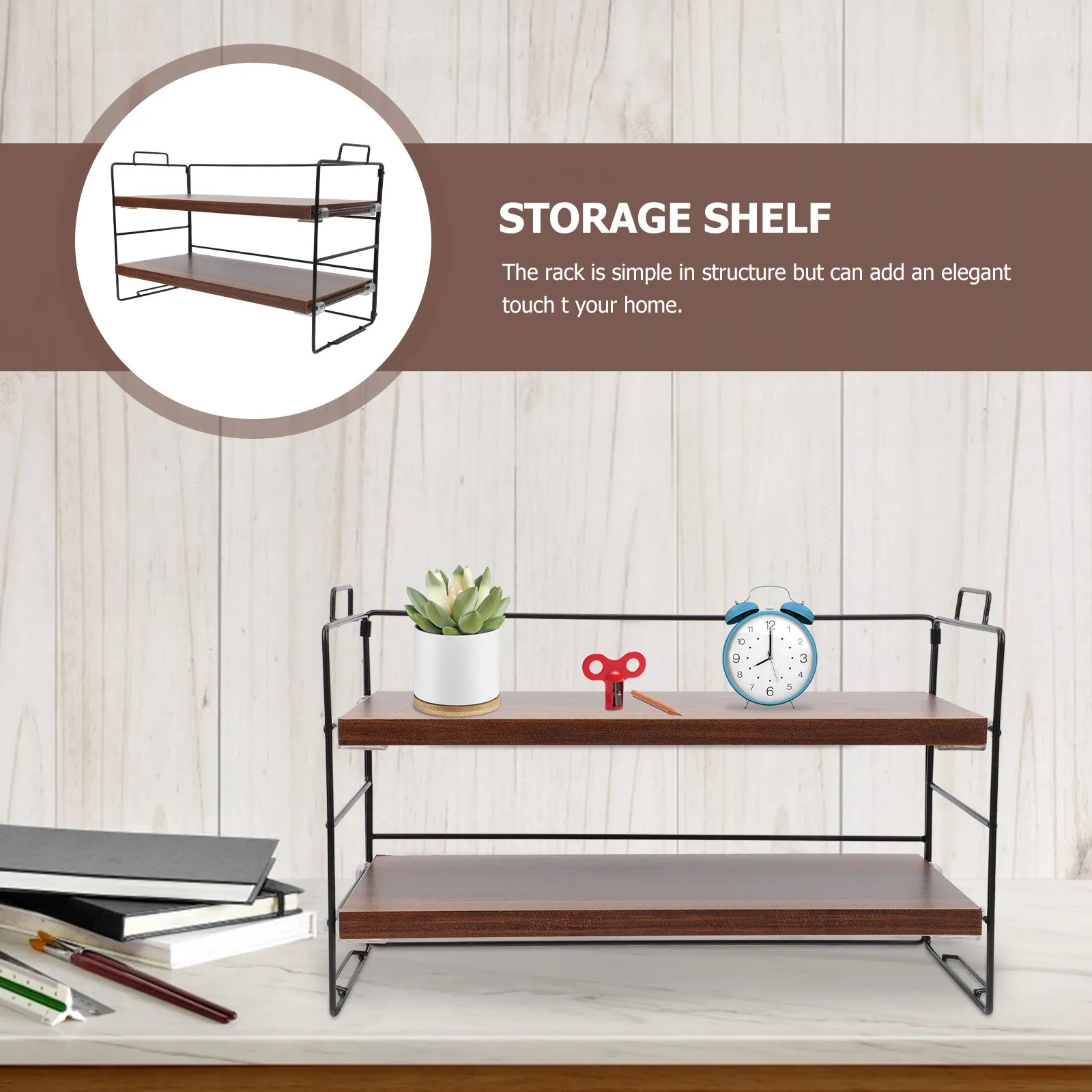 

Многоярусная железная книжная полка с прочным деревянным каркасом, простая маленькая книжная полка, настольный органайзер для офиса, стеллаж для хранения книг, для домашнего стола