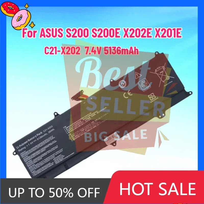 

New C21-X202 Laptop Battery for Asus Vivobook S200/S200E/X201/X201E/X202/X202E/Q200/Q200E/C21x202 7.4V 5136mAh