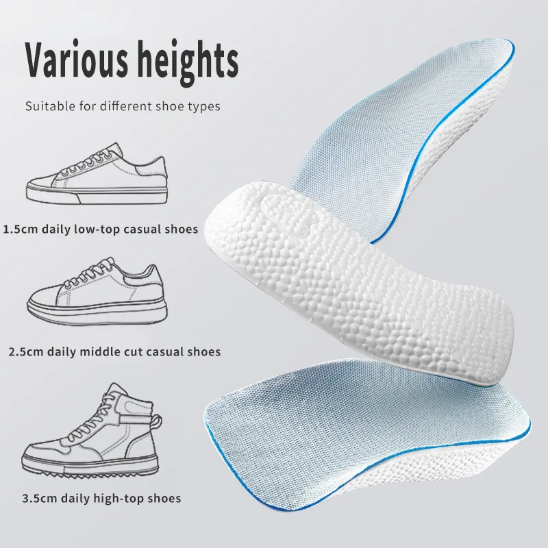 Arch Support Increase Height Insoles Light Weight Soft Elastic Lift for Men Women Shoes Pads 1.5CM 2.5CM 3.5CM Heighten Lift image 3