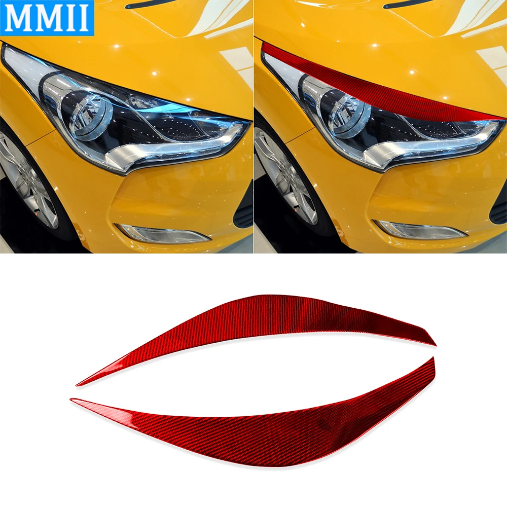 For Hyundai Veloster 11-17 Red Real Carbon Fiber Headlight Eyelid Eyebrow Cover Car Decoration Retrofitting Accessories Sticker