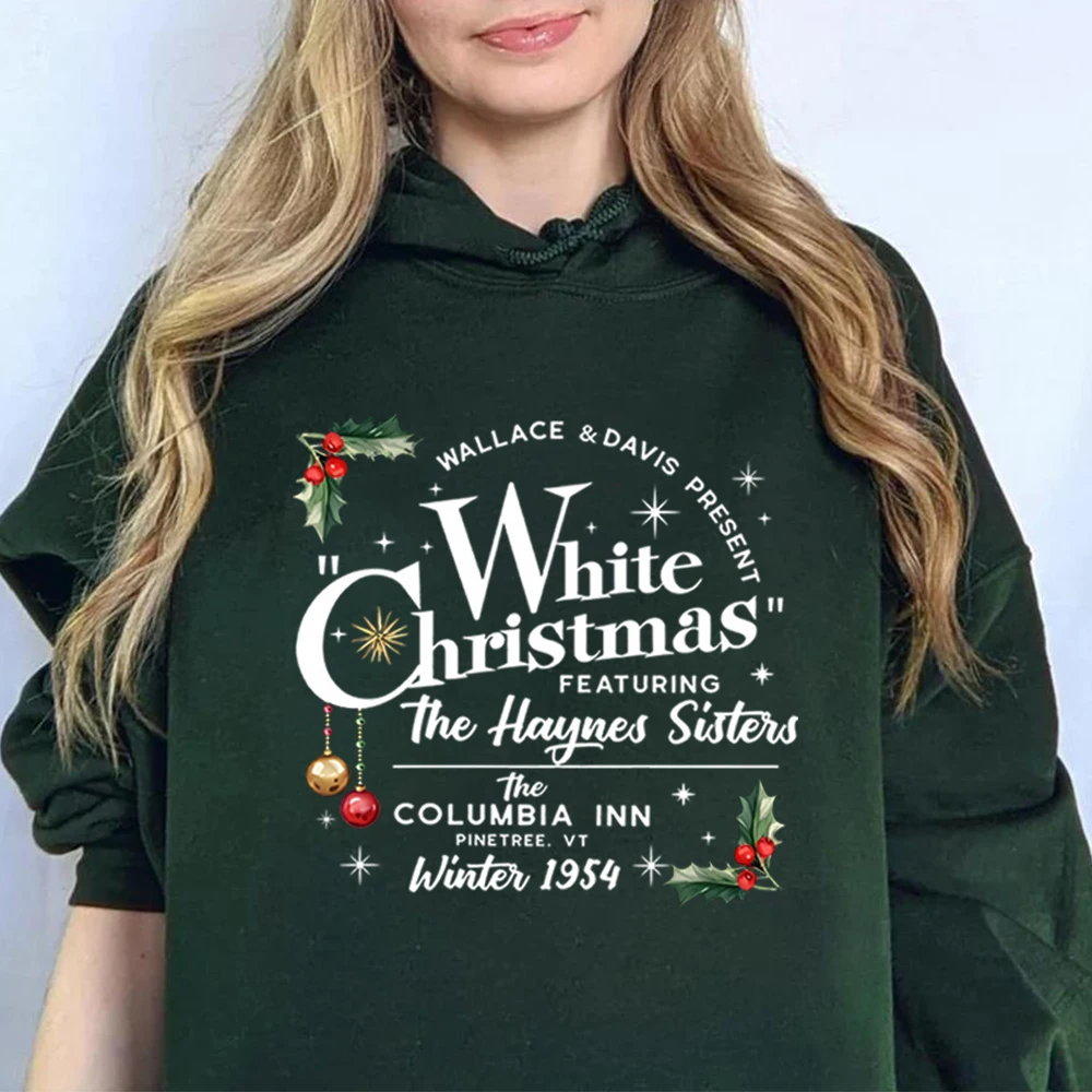 

2025 Белый рождественский свитшот с капюшоном и принтом Рождественский пуловер Толстовка Белые толстовки с буквенным принтом Осень Зима