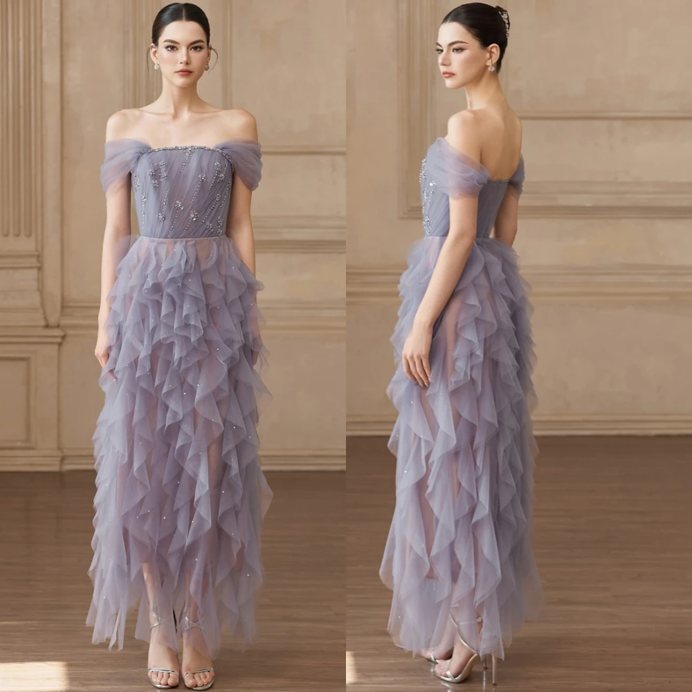 

Customized Elegant Organza Straight Evening Dress Exquisite Beading Prom Dresses Luxury Crystal Sequined Special Occasion Gowns