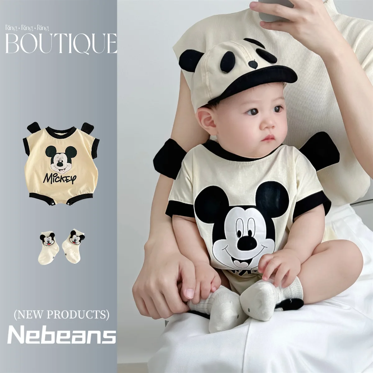 Disney Cartoon Mickey Mouse Winnie Triangle Wrap Fart Coat Cotton Soft Cartoon Clothes Bodysuits Baby Clothing Rompers