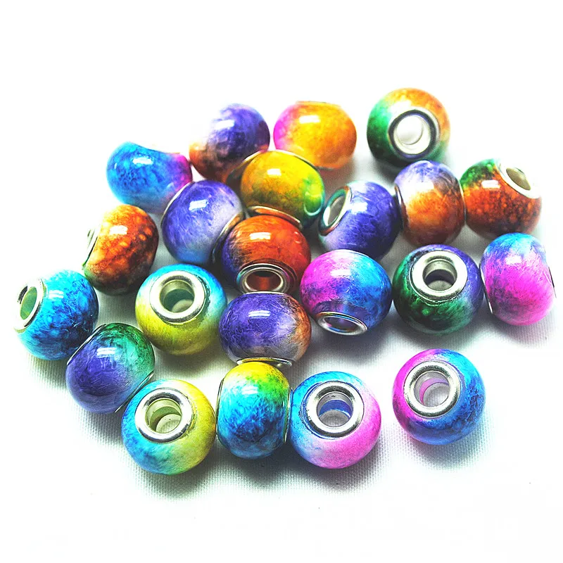 10PCS Fashion Eurporean Big Hole Glass Beads 11X15MM DIY JEWELRY FOR WOMEN BRACELETS MAKING NICE COLORS