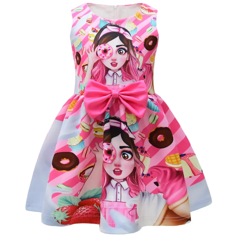 2025Kawaii Mis Pastelitos ropa bebé Arco Vestidos sin mangas niños boda fiesta princesa Vestidos niñas manga voladora 123