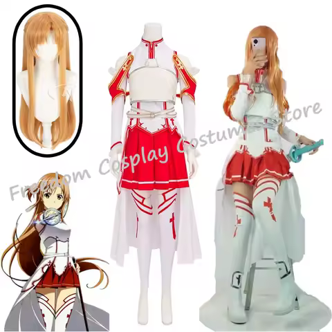 Anime Sword Art Online Yuuki Asuna Cosplay Costume Wig Necklace Women Uniform Dress SAO White Red Battle Suit Halloween Costumes