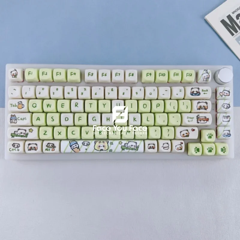 1 Set GMK 139 Keys Milk Green Panda MOA Profile Key Cap MAC Cute  Panda Square Thermal Sublimation Mechanical Keyboard Keycaps