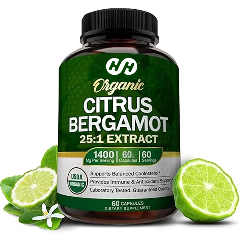 

Organic Citrus Bergamot -25:1- Essential Oils and Citrus Bioflavonoids - Natural Heart Health Supplements 60 Capsules