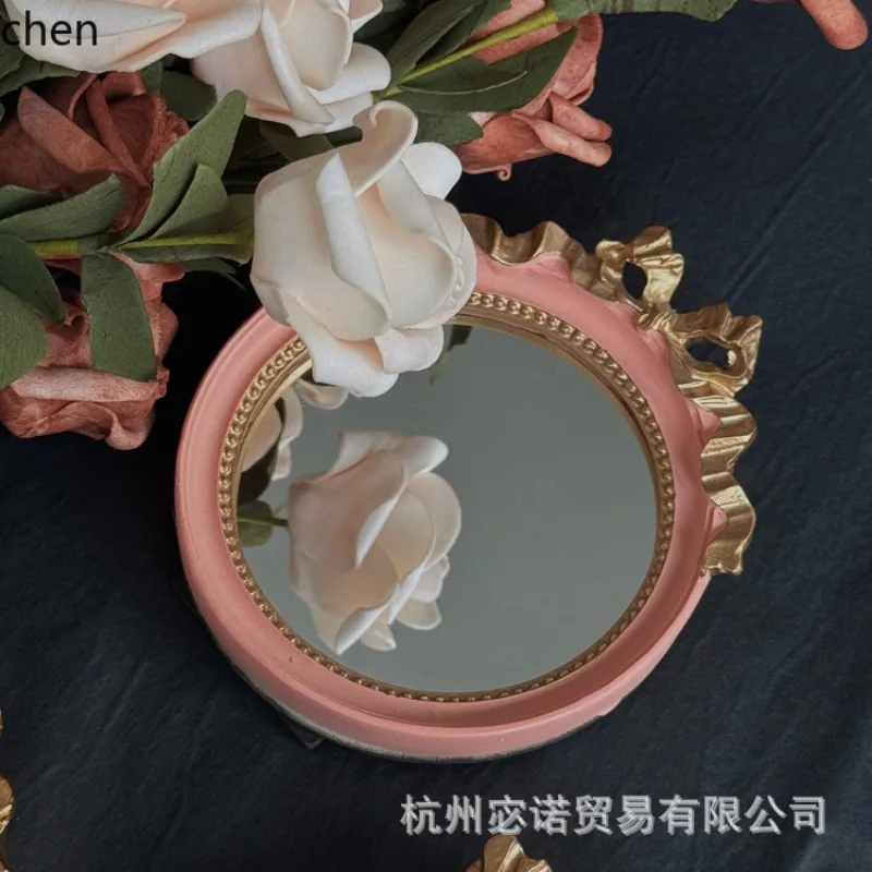 YFY  retro bowknot makeup mirror portable jewelry storage cake style photo props