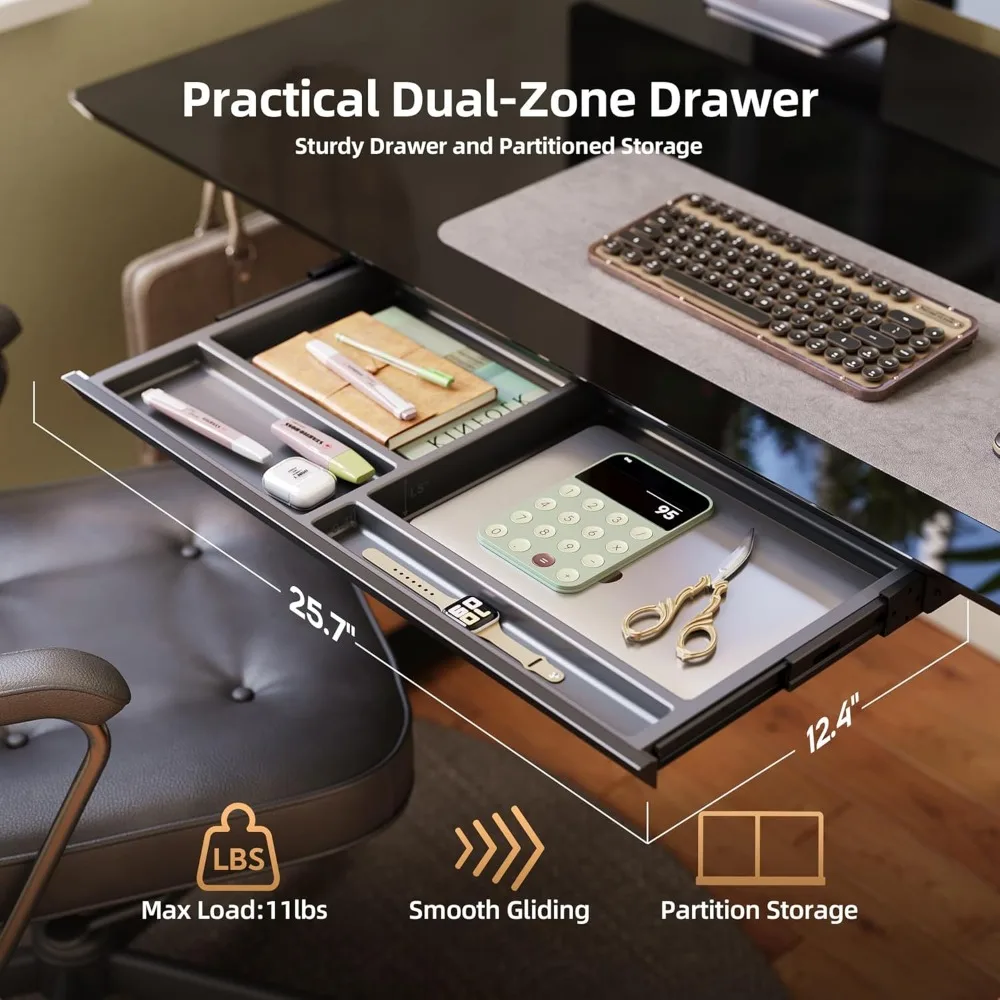 Adjustable Height Stand Up Desk, 48x24 Inch, Drawers Included, Quick Assembly, Black Home Office Computer Desk for Ergonomic Wor